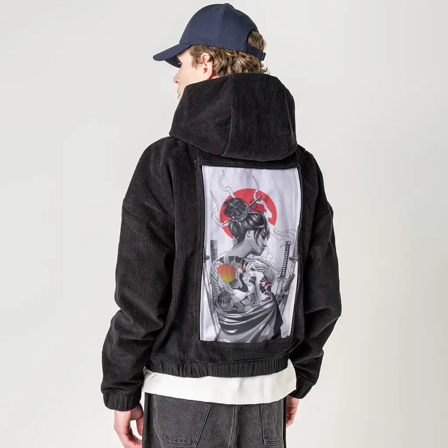irezumiswan patch on male retro cord hoodie in onyx
