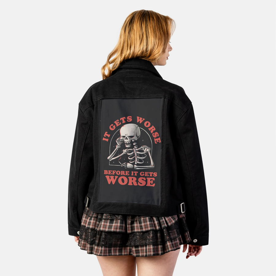 itgetsworse patch on female atelier canvas jacket in nightfall