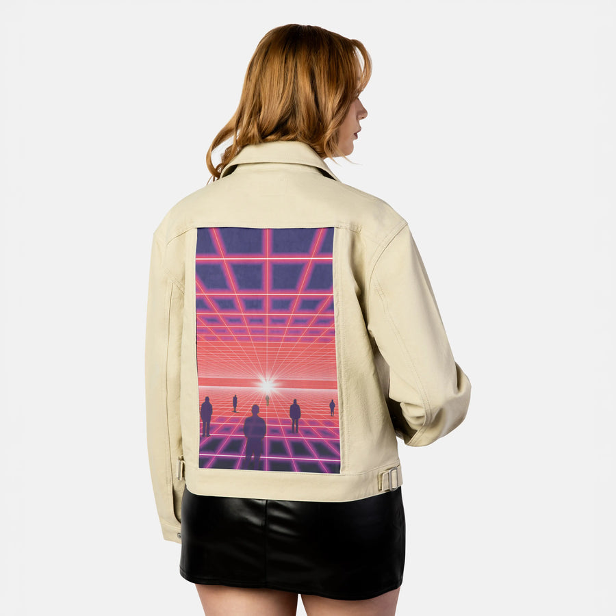 itsnogame patch on female atelier canvas jacket in tan