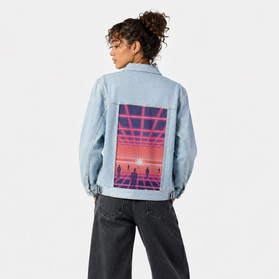 itsnogame patch on female og denim jacket in oceanside
