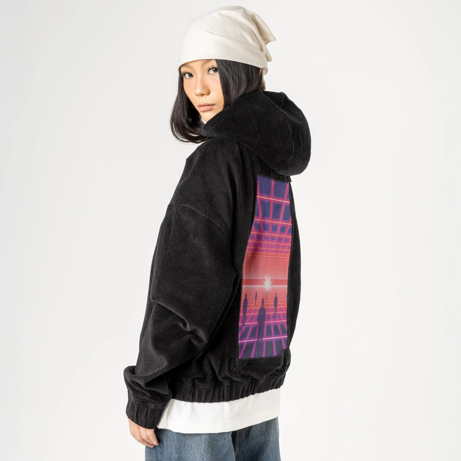 itsnogame patch on female retro cord hoodie in onyx