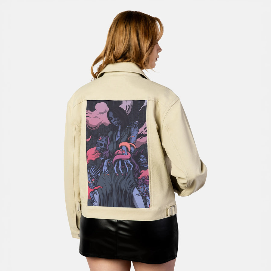 izanami patch on female atelier canvas jacket in tan