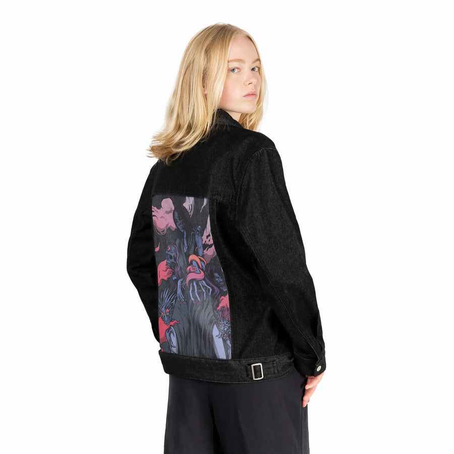 izanami patch on female og denim jacket in raven