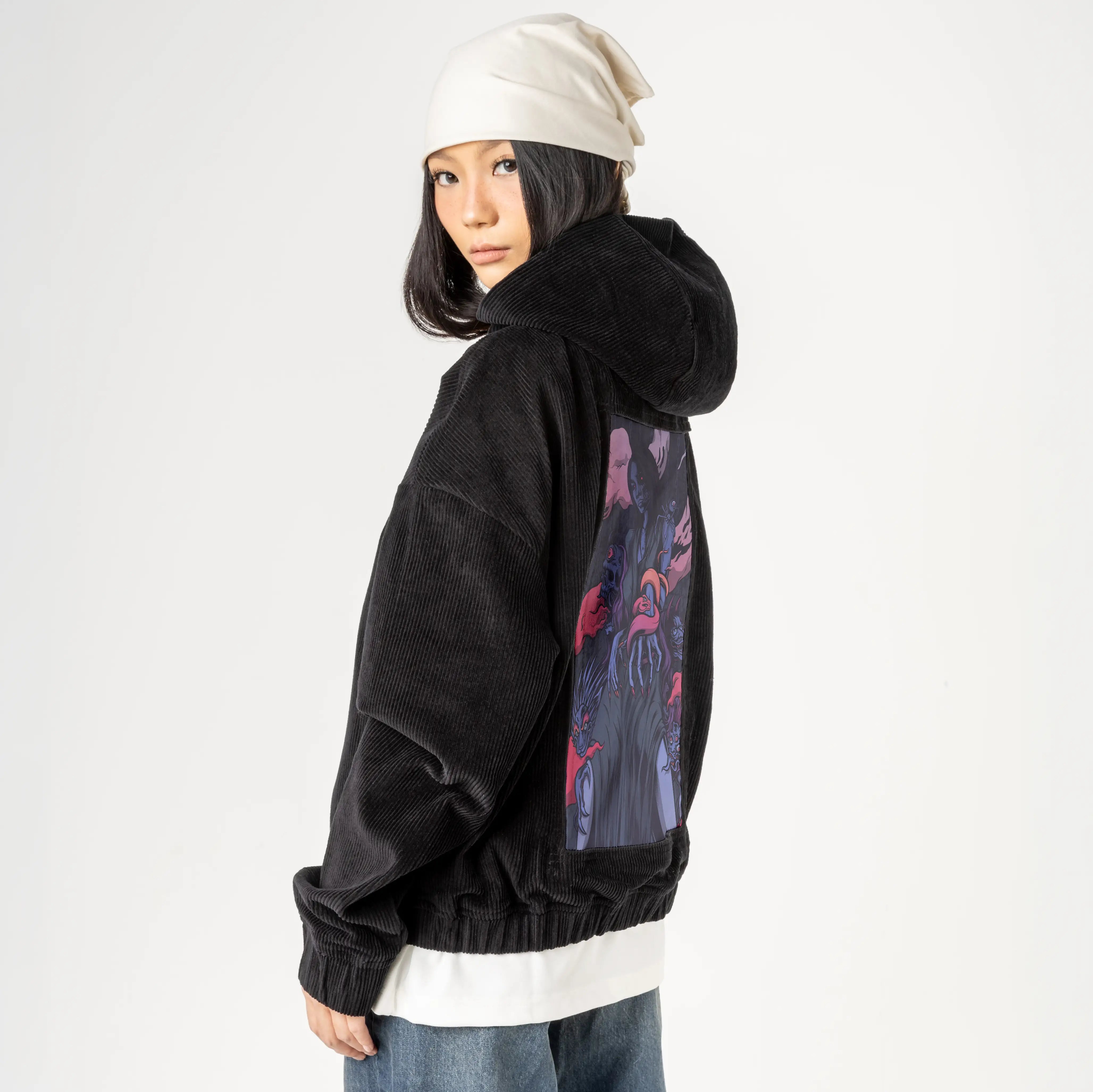 izanami patch on female retro cord hoodie in onyx