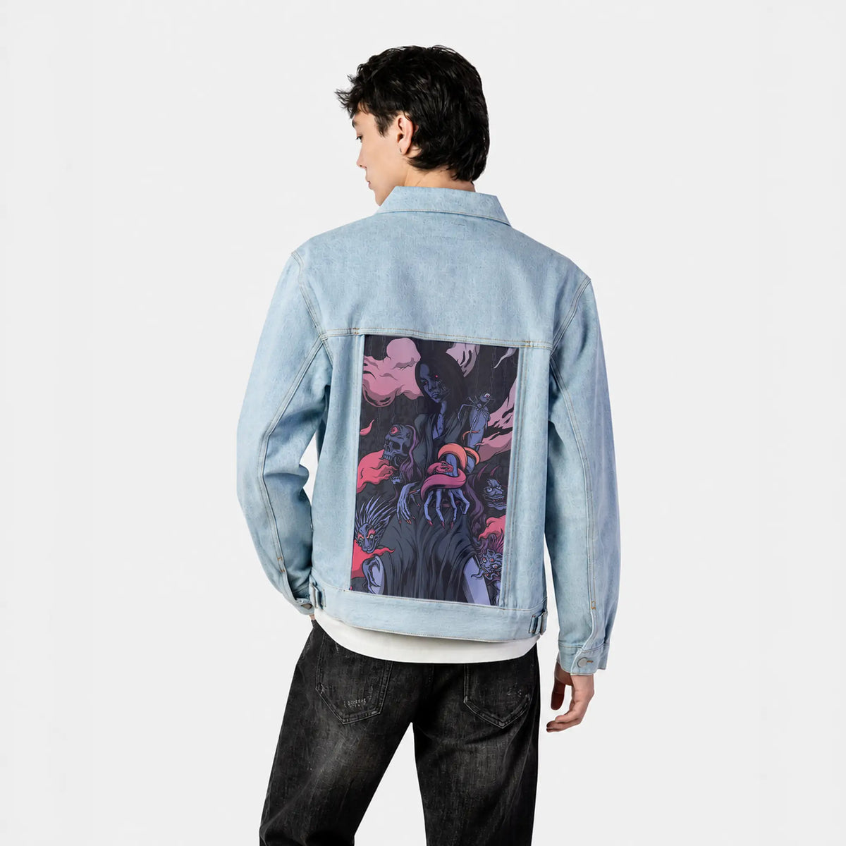 izanami patch on male og denim jacket in oceanside