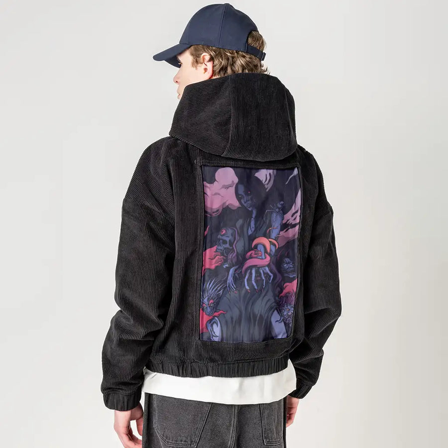 izanami patch on male retro cord hoodie in onyx