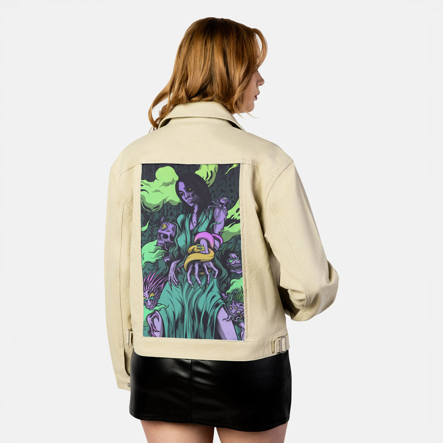 izanamilime patch on female atelier canvas jacket in tan