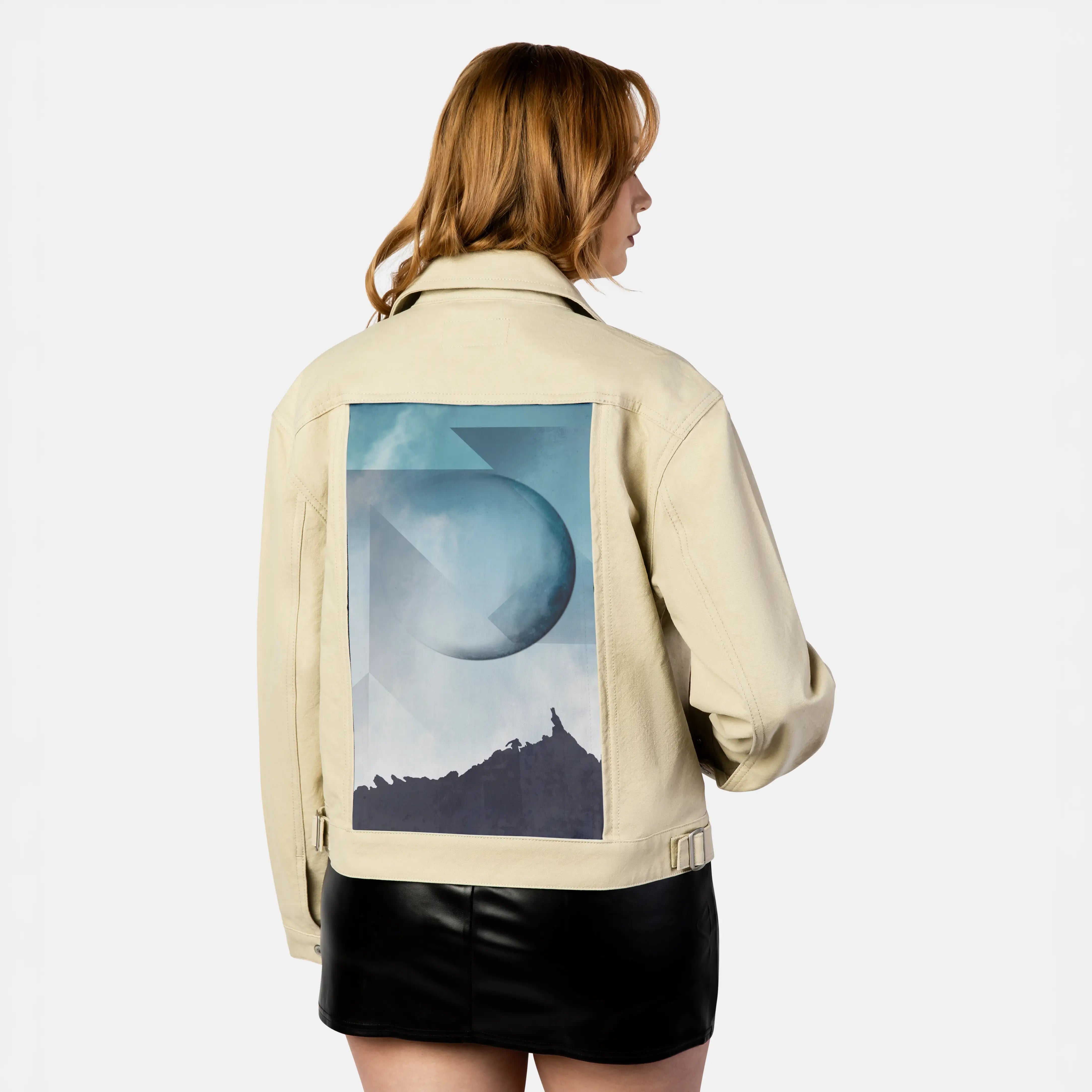 jaggedpeaks patch on female atelier canvas jacket in tan