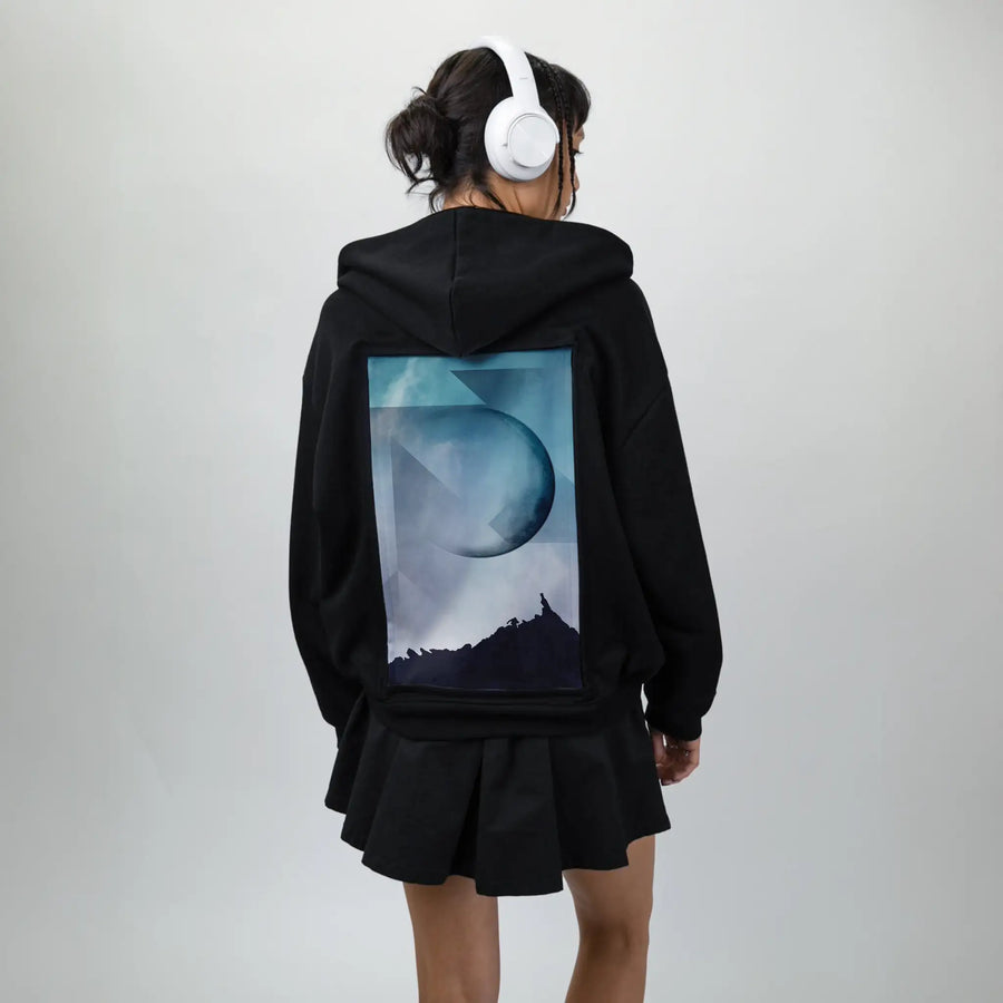 jaggedpeaks patch on female essential zip hoodie in after hours
