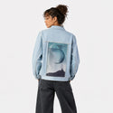 jaggedpeaks patch on female og denim jacket in oceanside