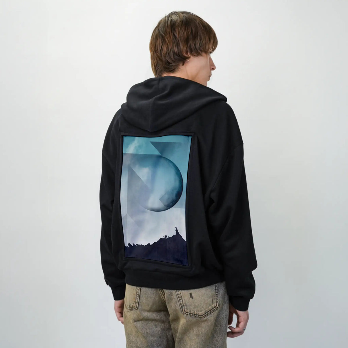 jaggedpeaks patch on male essential zip hoodie in after hours