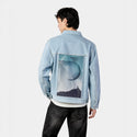jaggedpeaks patch on male og denim jacket in oceanside