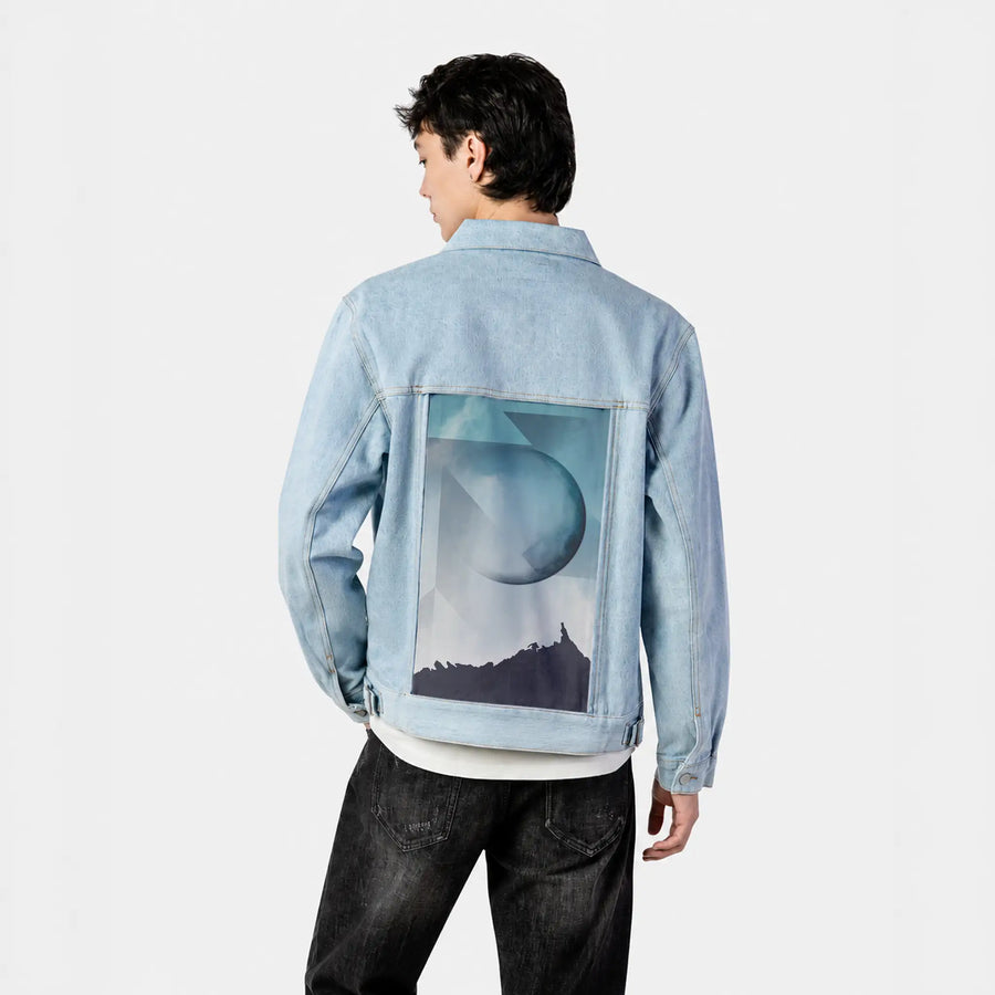 jaggedpeaks patch on male og denim jacket in oceanside