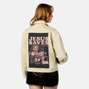 jesussaveseverything patch on female atelier canvas jacket in tan