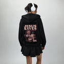 jesussaveseverything patch on female essential zip hoodie in after hours
