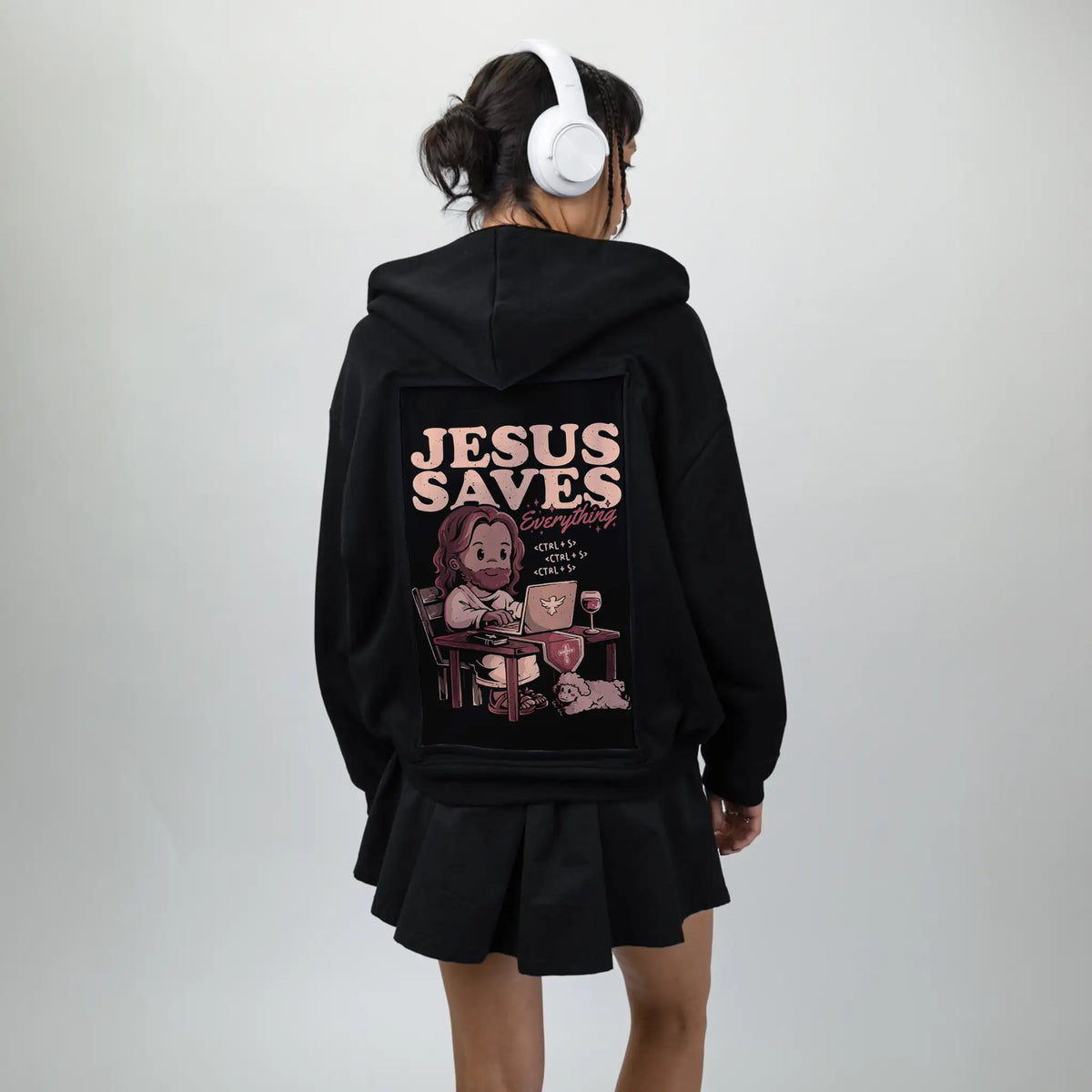 jesussaveseverything patch on female essential zip hoodie in after hours