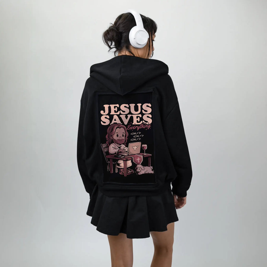 jesussaveseverything patch on female essential zip hoodie in after hours