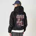 jesussaveseverything patch on male retro cord hoodie in onyx