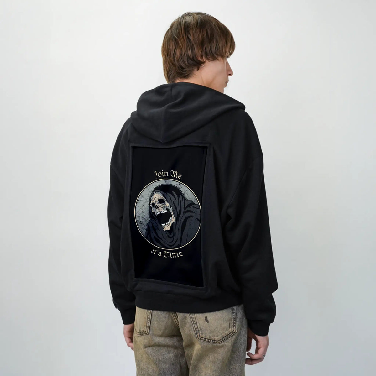 joinme patch on male essential zip hoodie in after hours