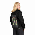 jollyfrogs patch on female og denim jacket in raven