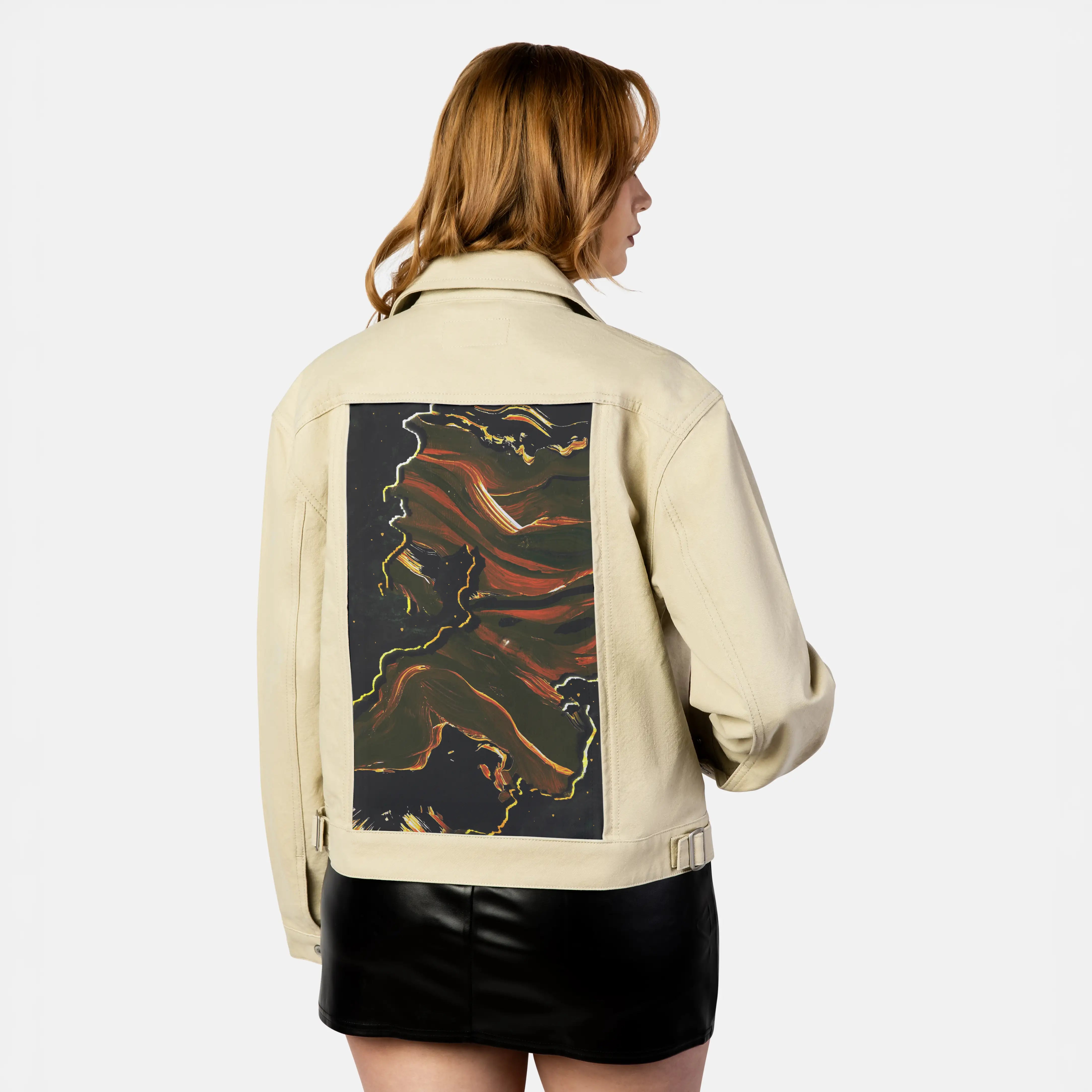 journeytotheinnerworld patch on female atelier canvas jacket in tan