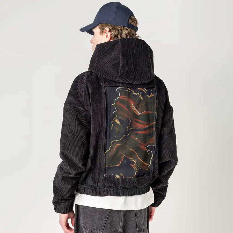 journeytotheinnerworld patch on male retro cord hoodie in onyx