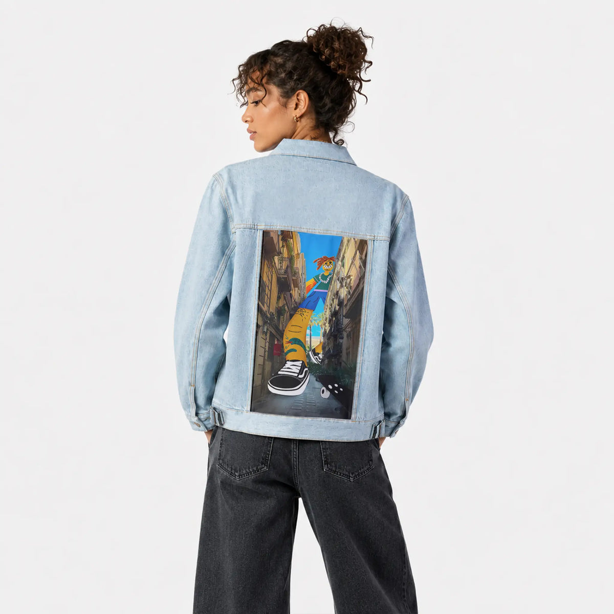 jumboskater patch on female og denim jacket in oceanside