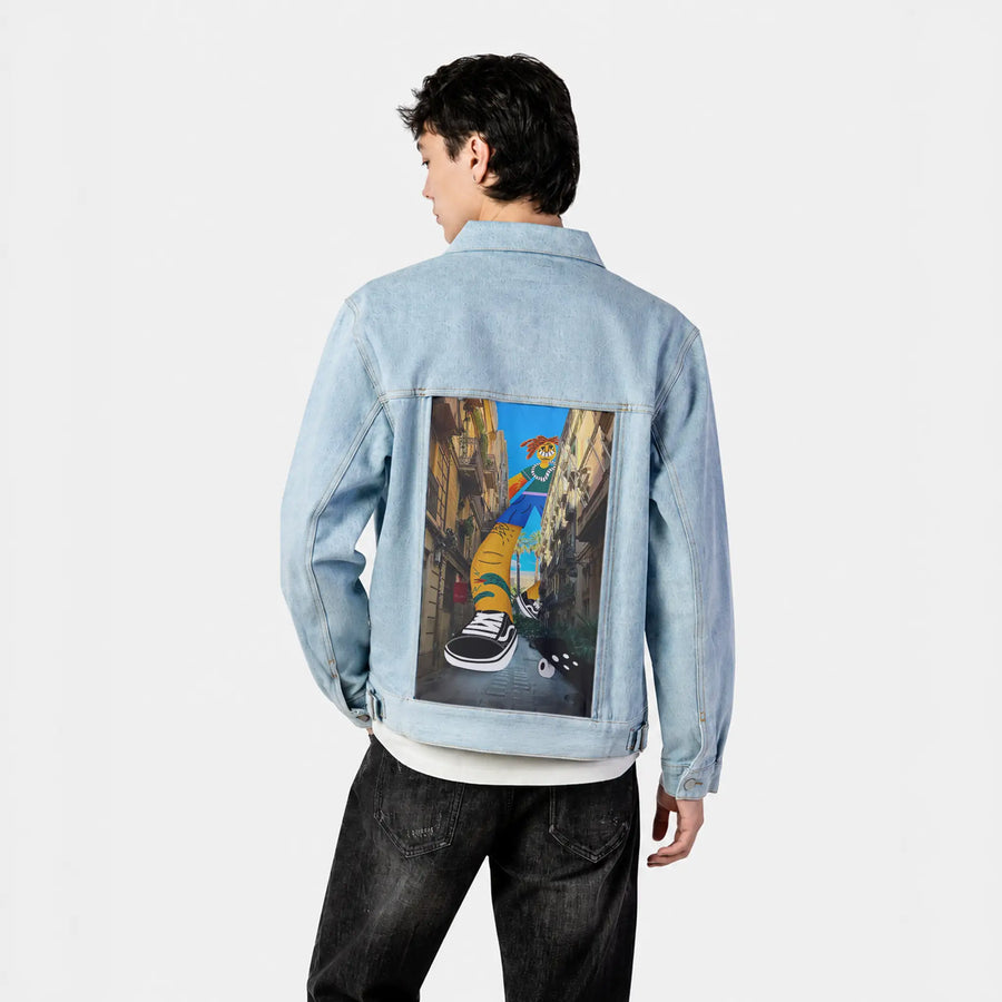 jumboskater patch on male og denim jacket in oceanside