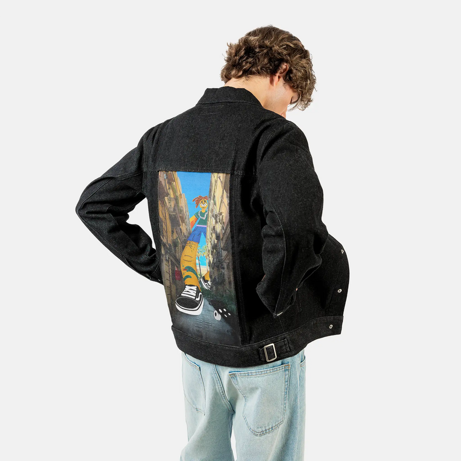 jumboskater patch on male og denim jacket in raven