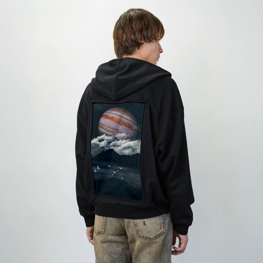 jupiterabove patch on male essential zip hoodie in after hours