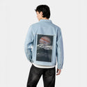 jupiterabove patch on male og denim jacket in oceanside