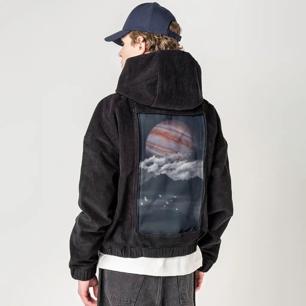 jupiterabove patch on male retro cord hoodie in onyx