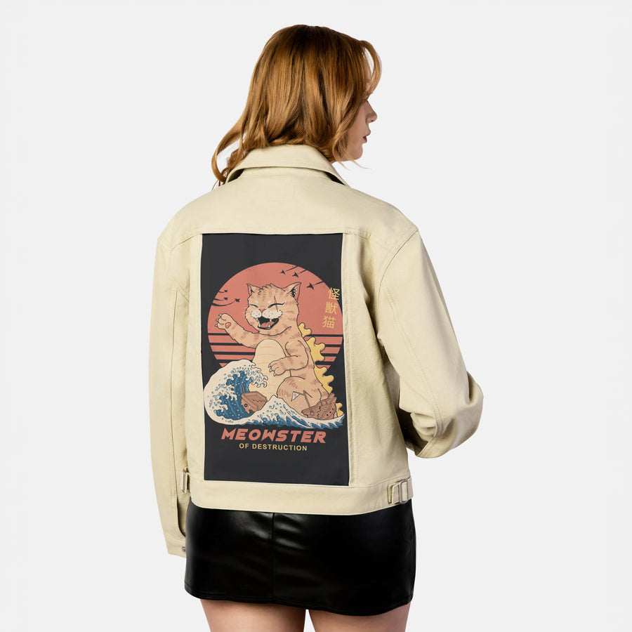 kaijumeowster patch on female atelier canvas jacket in tan