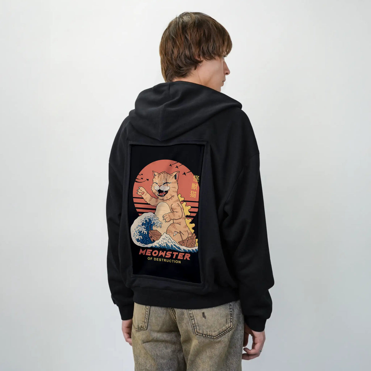 kaijumeowster patch on male essential zip hoodie in after hours
