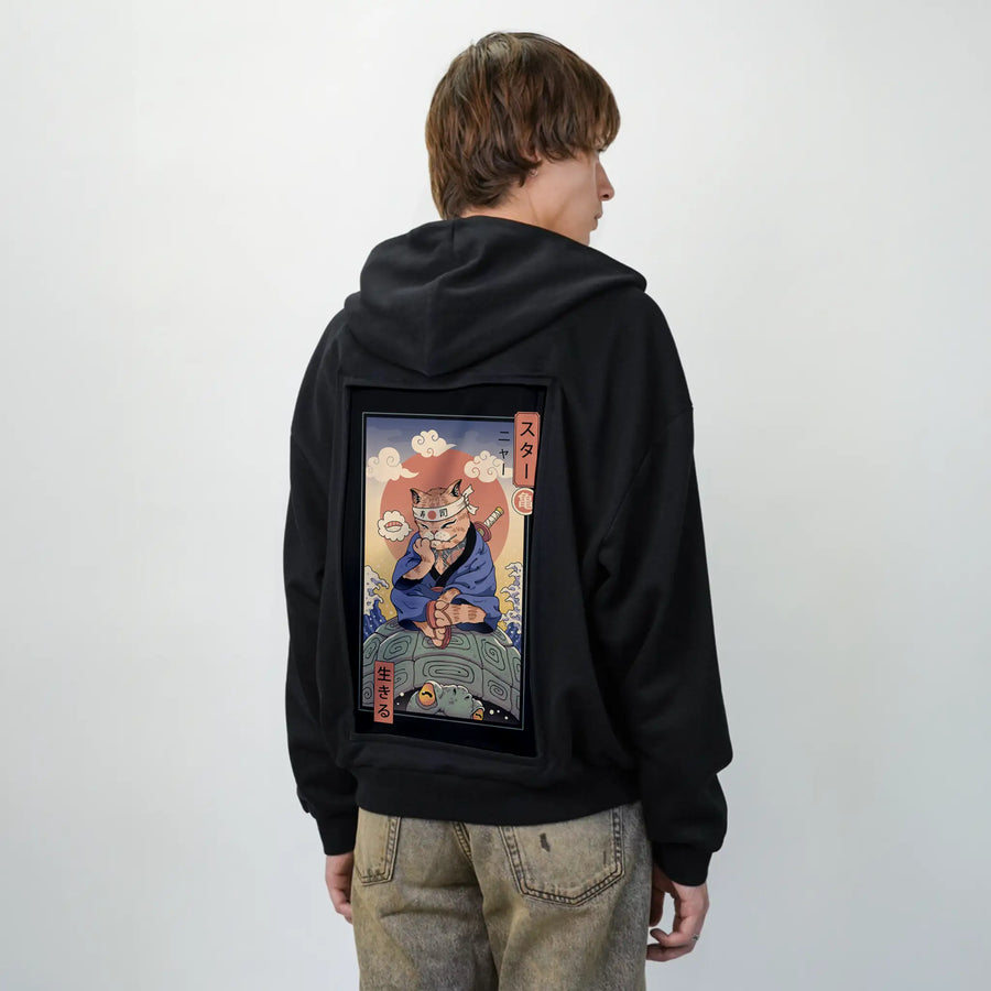 kamemeowster patch on male essential zip hoodie in after hours