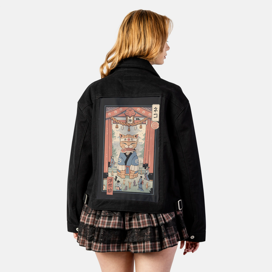 kamimeowstercat patch on female atelier canvas jacket in nightfall