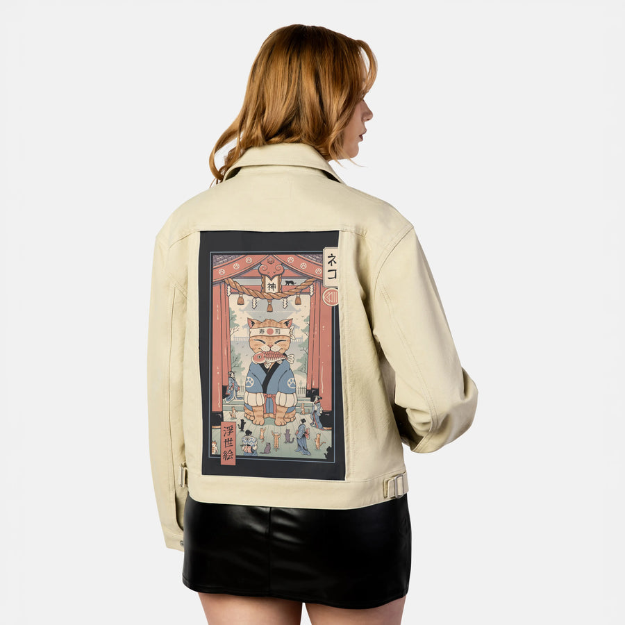 kamimeowstercat patch on female atelier canvas jacket in tan