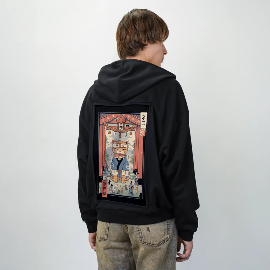 kamimeowstercat patch on male essential zip hoodie in after hours