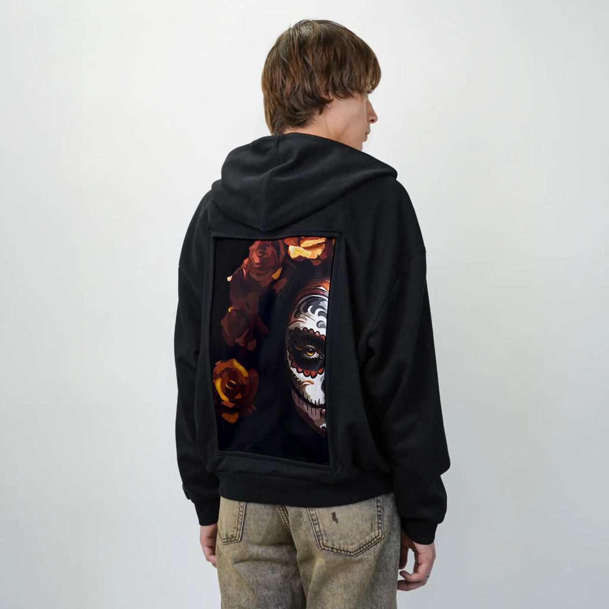 karlota patch on male essential zip hoodie in after hours