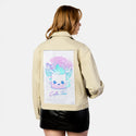 kawaiicoffeetime patch on female atelier canvas jacket in tan