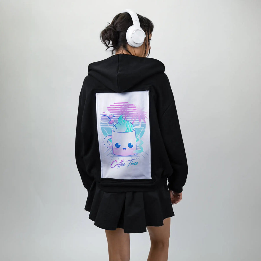 kawaiicoffeetime patch on female essential zip hoodie in after hours