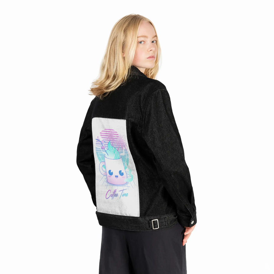kawaiicoffeetime patch on female og denim jacket in raven