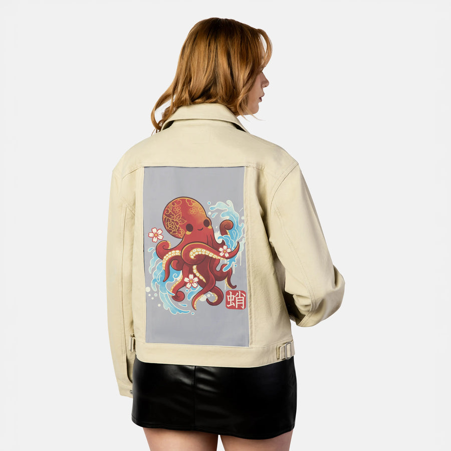 kawaiioctopus patch on female atelier canvas jacket in tan