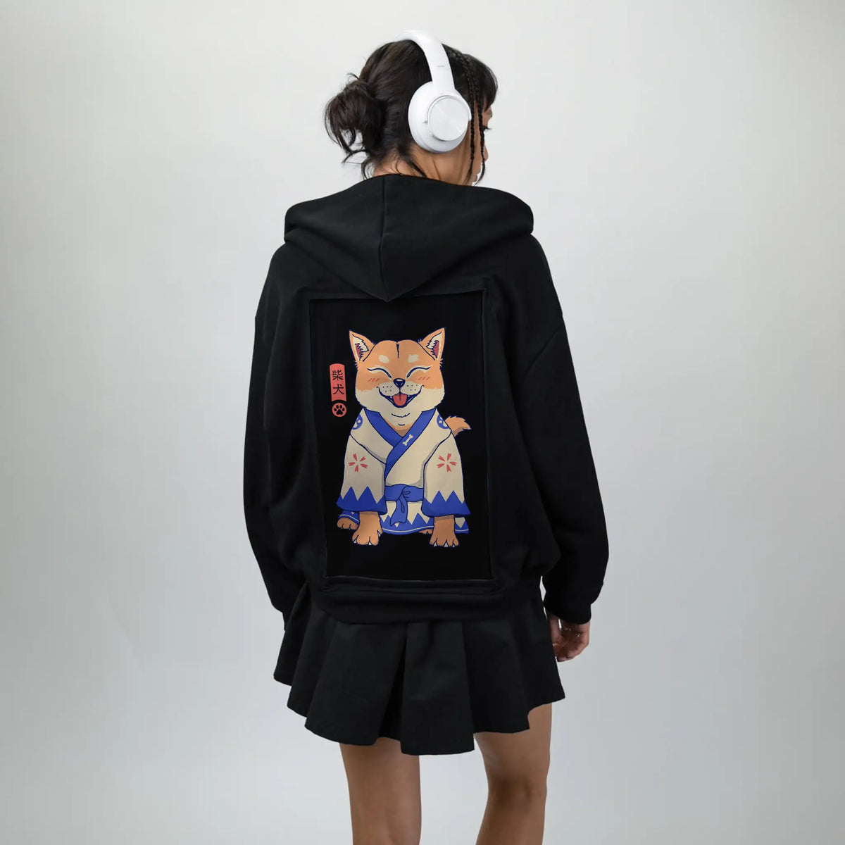 kawaiishibainu patch on female essential zip hoodie in after hours