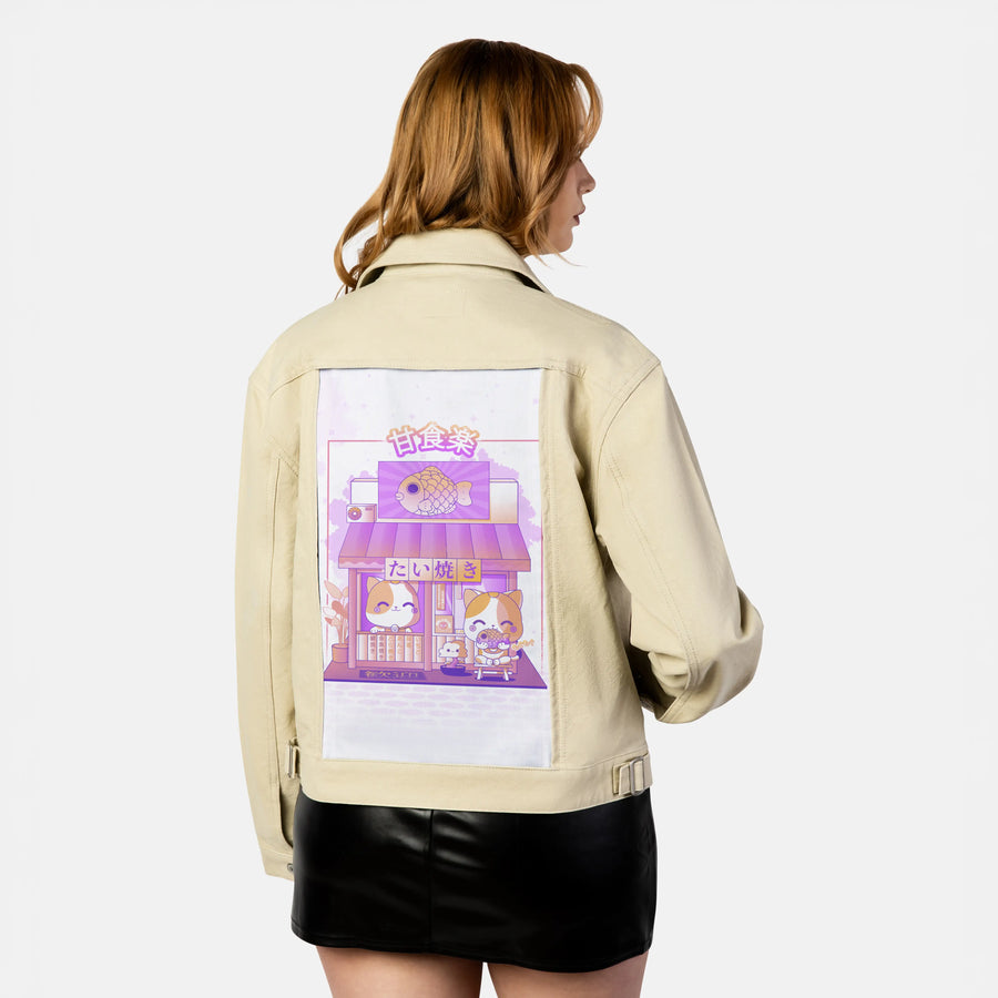 kawaiitaiyakistore patch on female atelier canvas jacket in tan