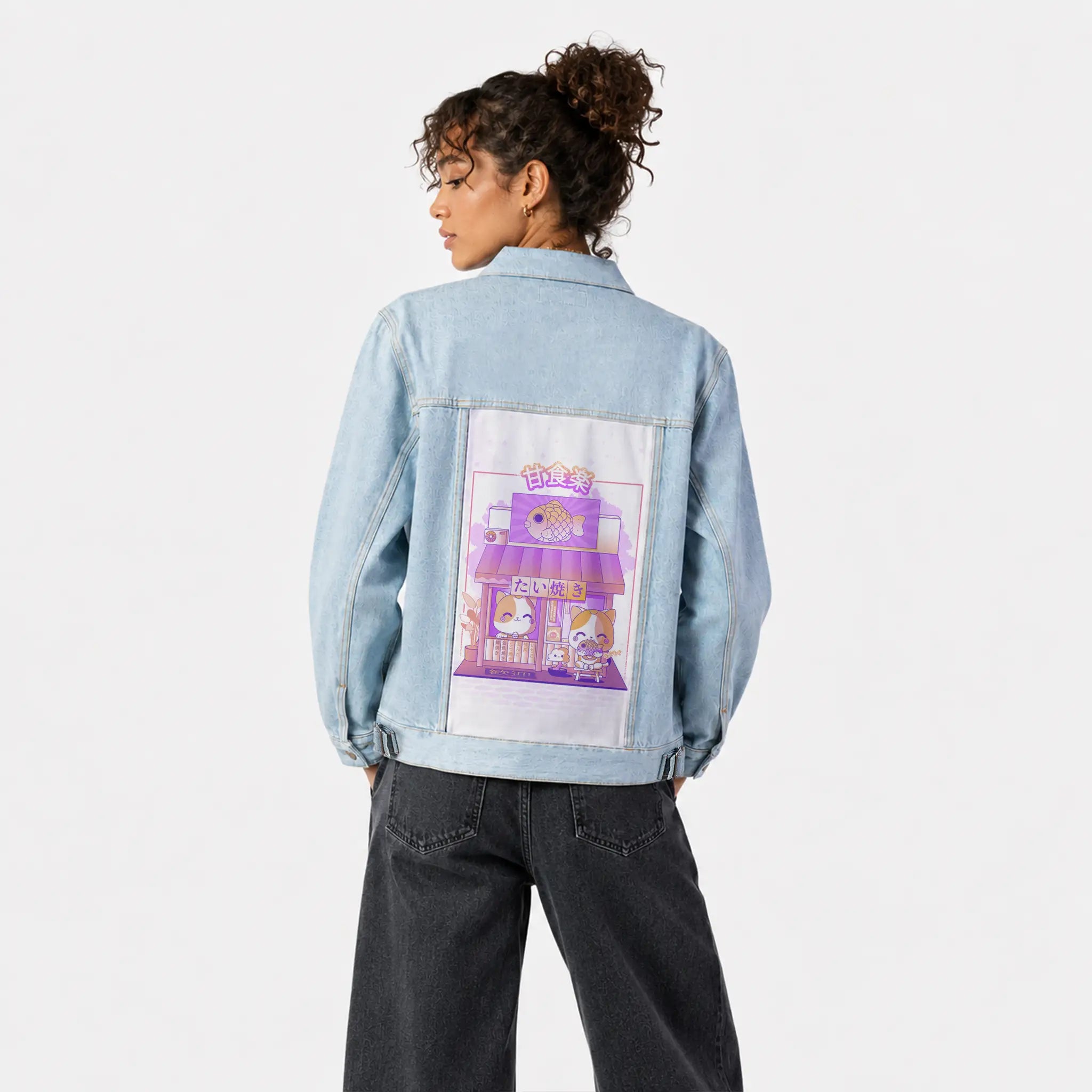 kawaiitaiyakistore patch on female og denim jacket in oceanside