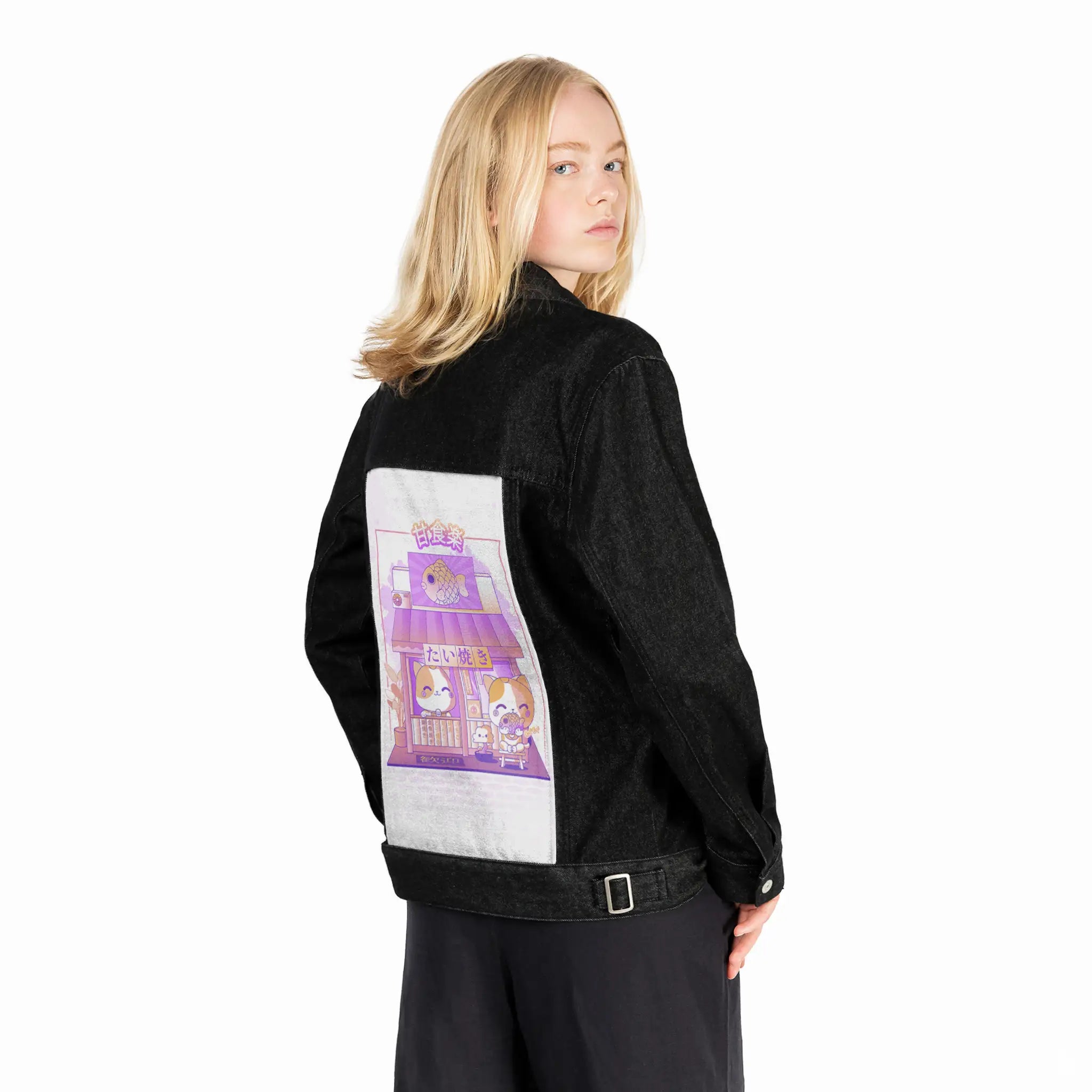 kawaiitaiyakistore patch on female og denim jacket in raven