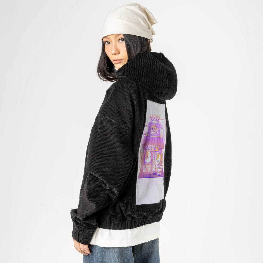 kawaiitaiyakistore patch on female retro cord hoodie in onyx