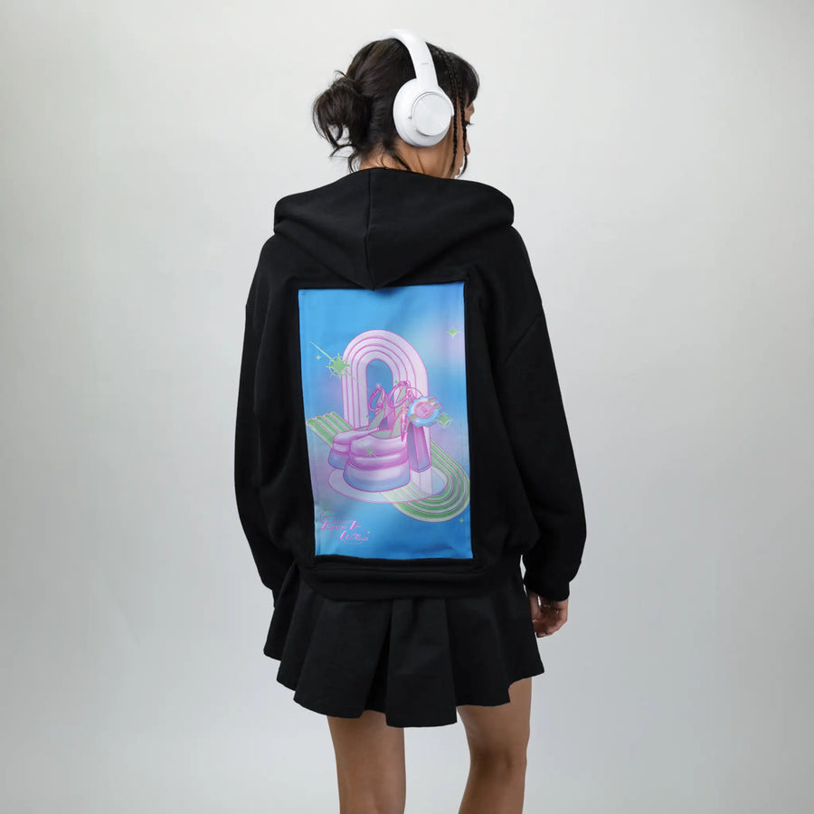 keepitcute patch on female essential zip hoodie in after hours