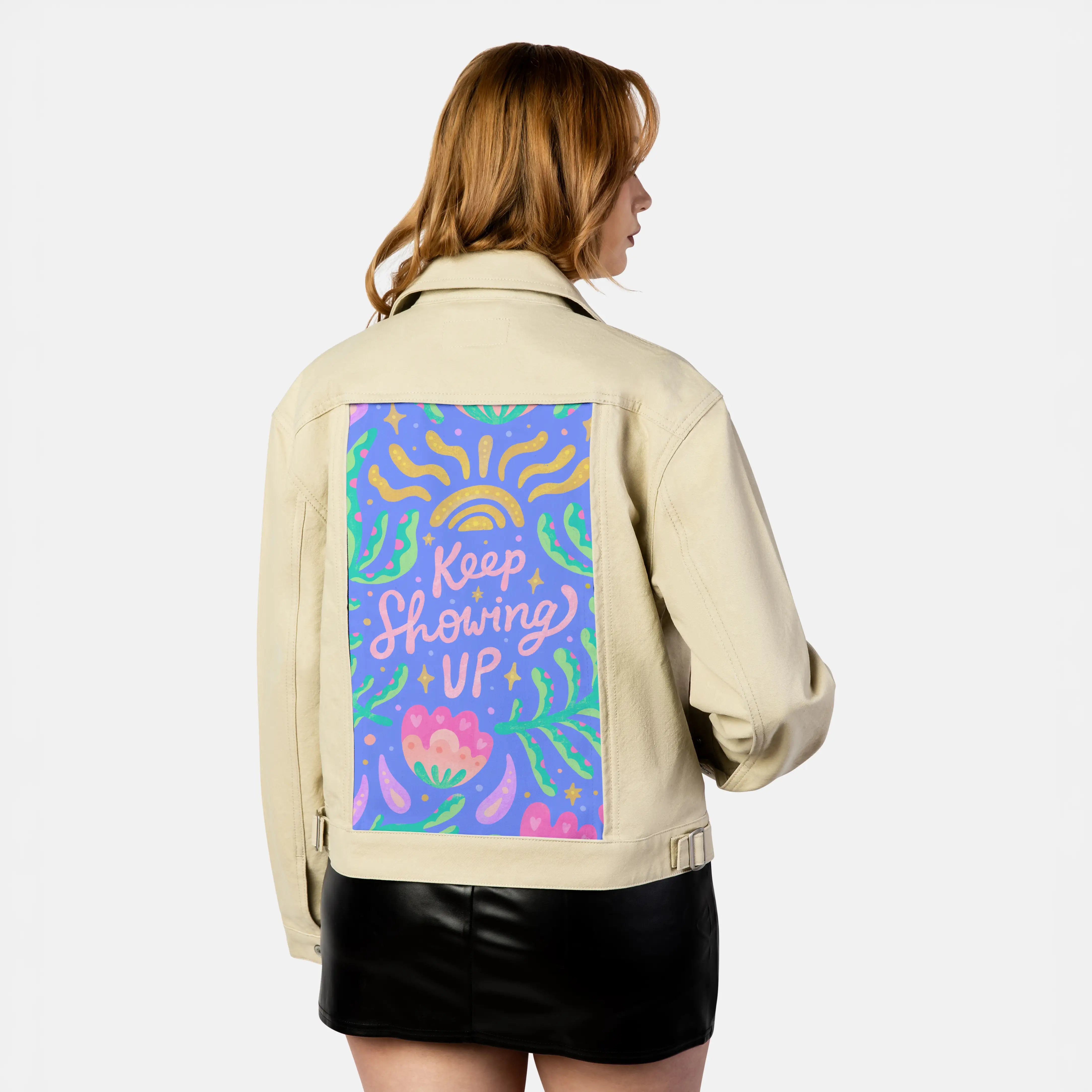 keepshowingup patch on female atelier canvas jacket in tan